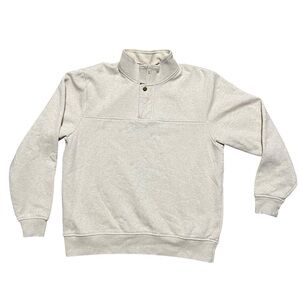 ORVIS Signature Sweatshirt Mens LARGE Beige 1/4 Zip Snap Oatmeal Mock Pullover